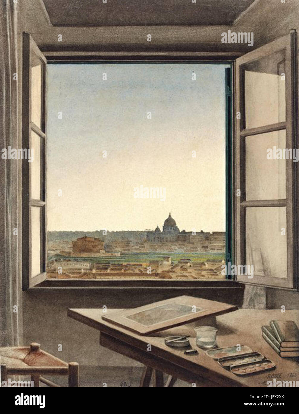 Constant Moyaux - View of Rome from the Artist s Room at the Villa Medici Stock Photo