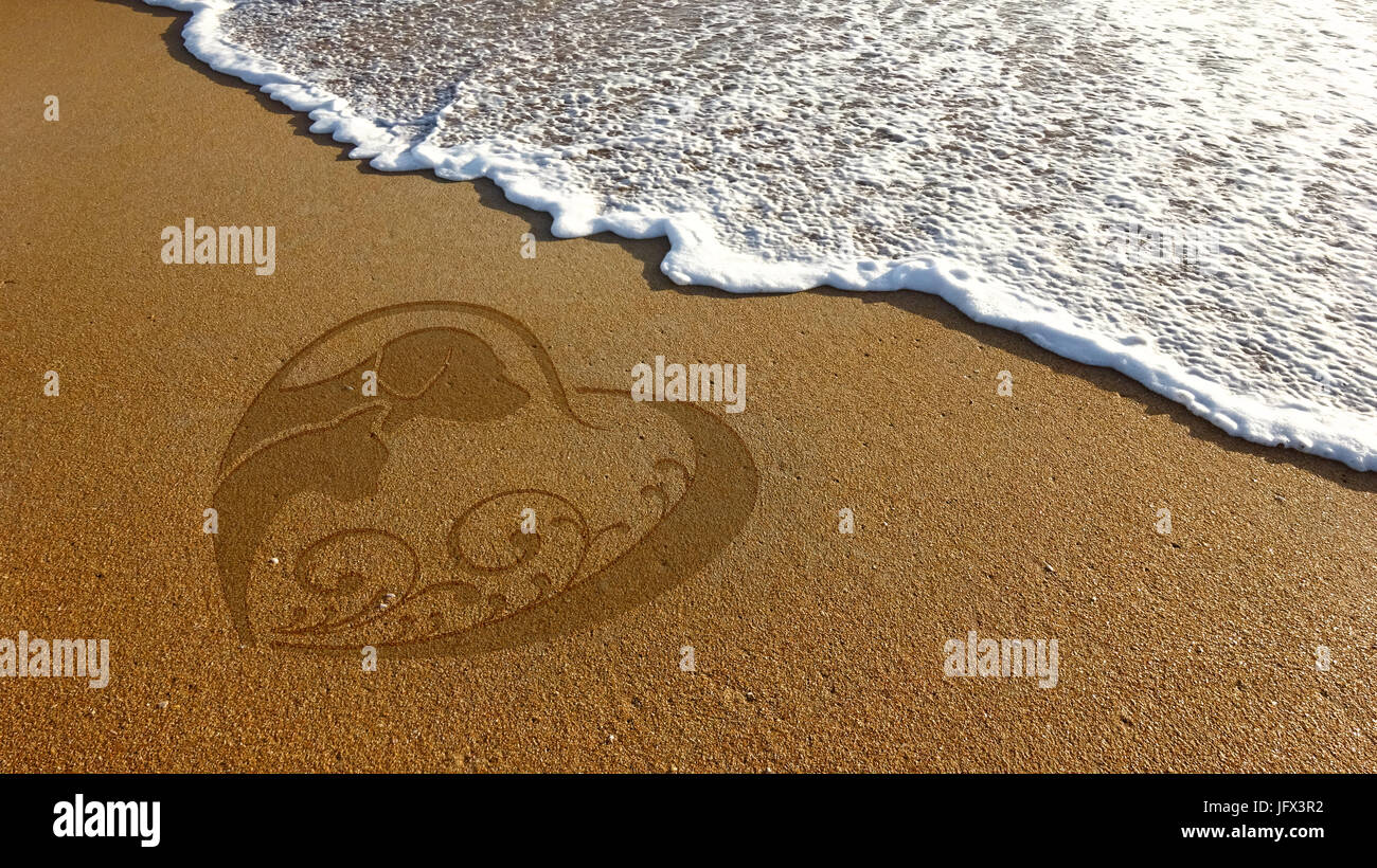 Dog Cat Lover Sand Illustration in Beach Stock Photo