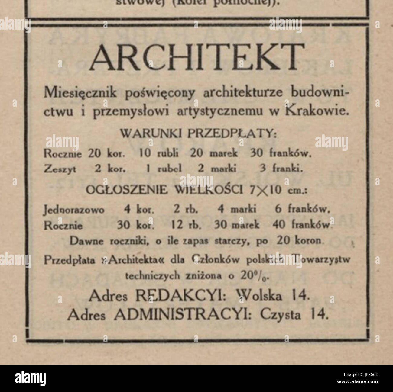 Architekt advertisement 28Katalog wystawy architektury i wnętrz... 1912 s. 929 Stock Photo