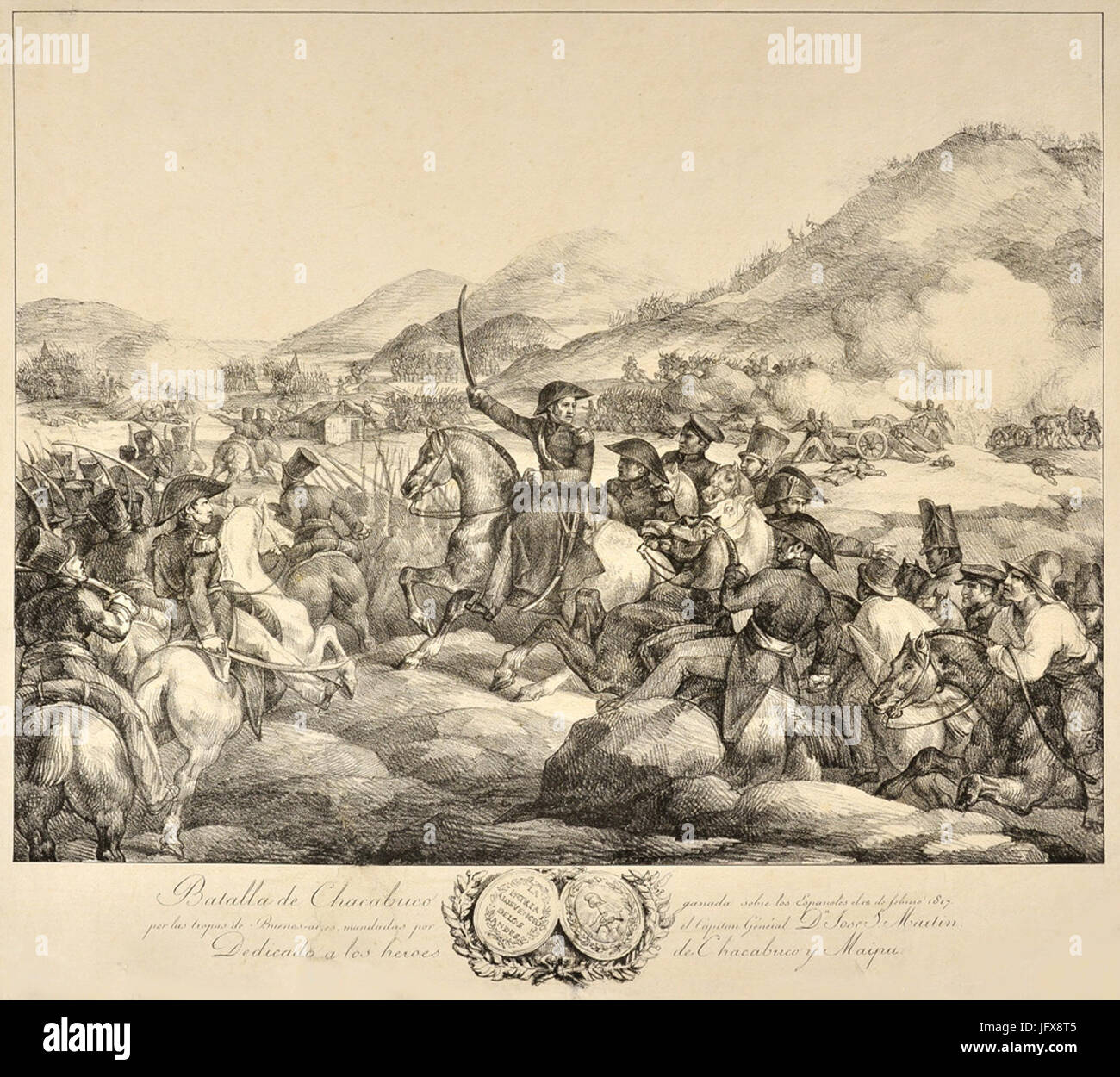 Batalla de Chacabuco. Litografía de Géricault Stock Photo