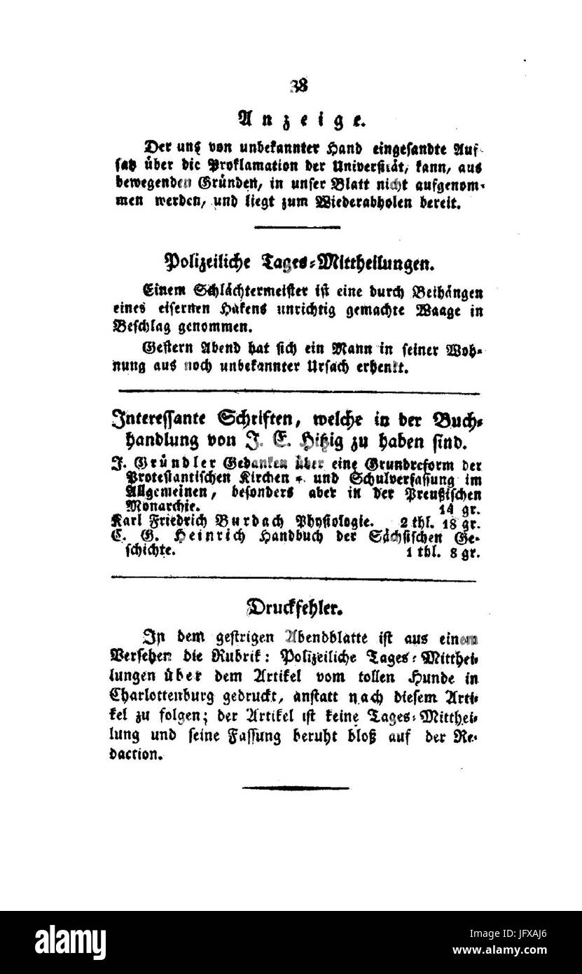 Berliner Abendblätter 1810 038 Stock Photo