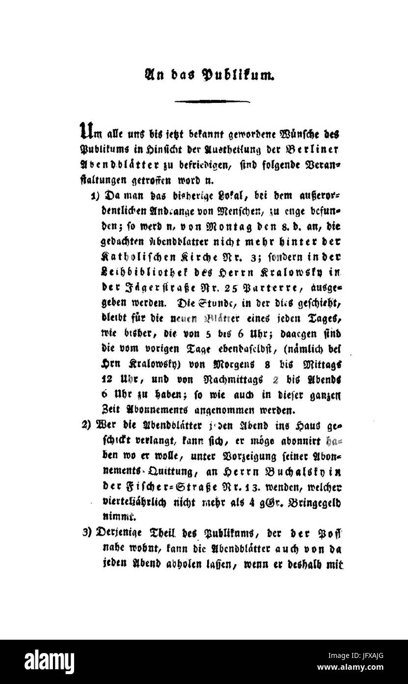 Berliner Abendblätter 1810 A21 Stock Photo
