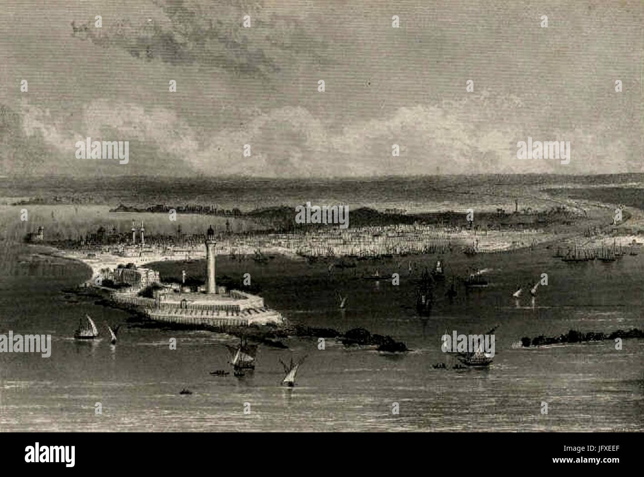 Bird s eye view over Alexandria in around 1870 Stock Photo