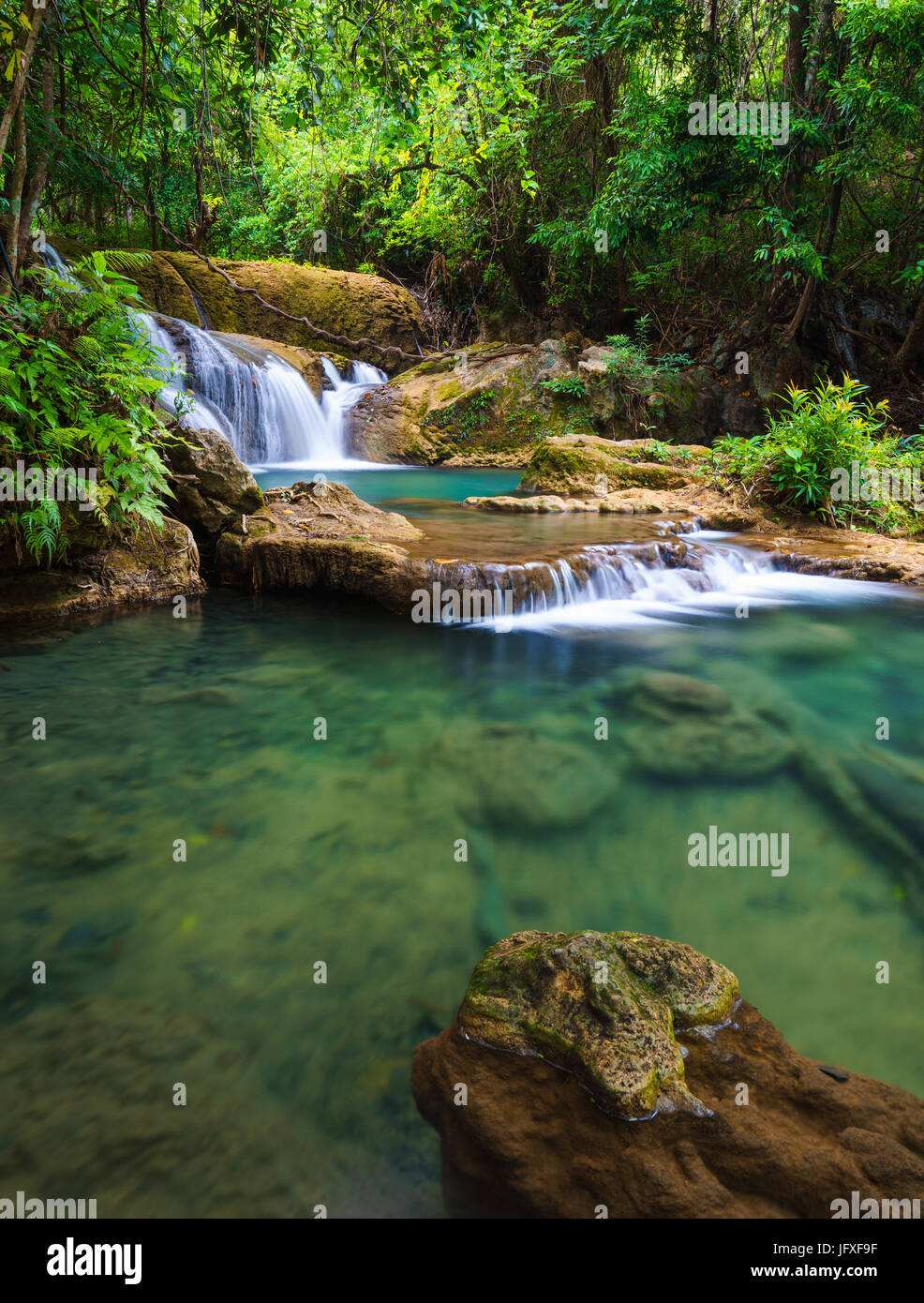 Deep forest Waterfall in Kanchanaburi province, Thailand Stock Photo ...