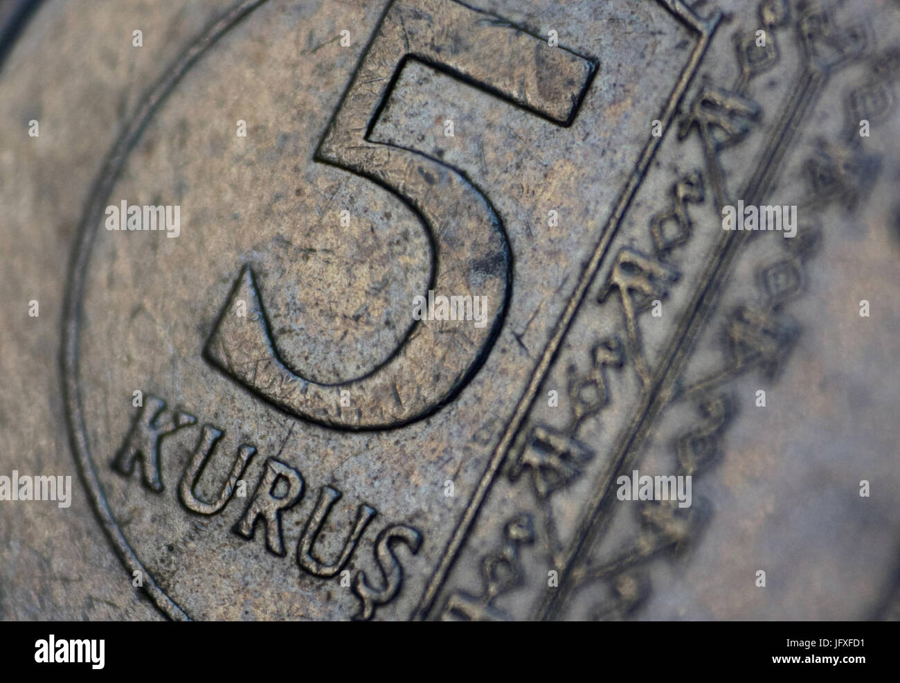 Turkish Five (5) Kurus Coin Macro Stock Photo