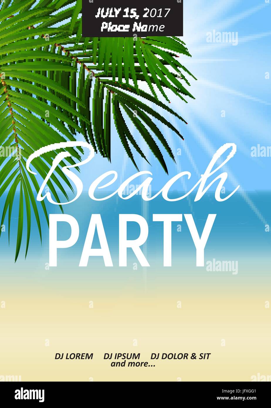 Summer Night Beach Party Poster. Tropical Natural Background with Palm ...
