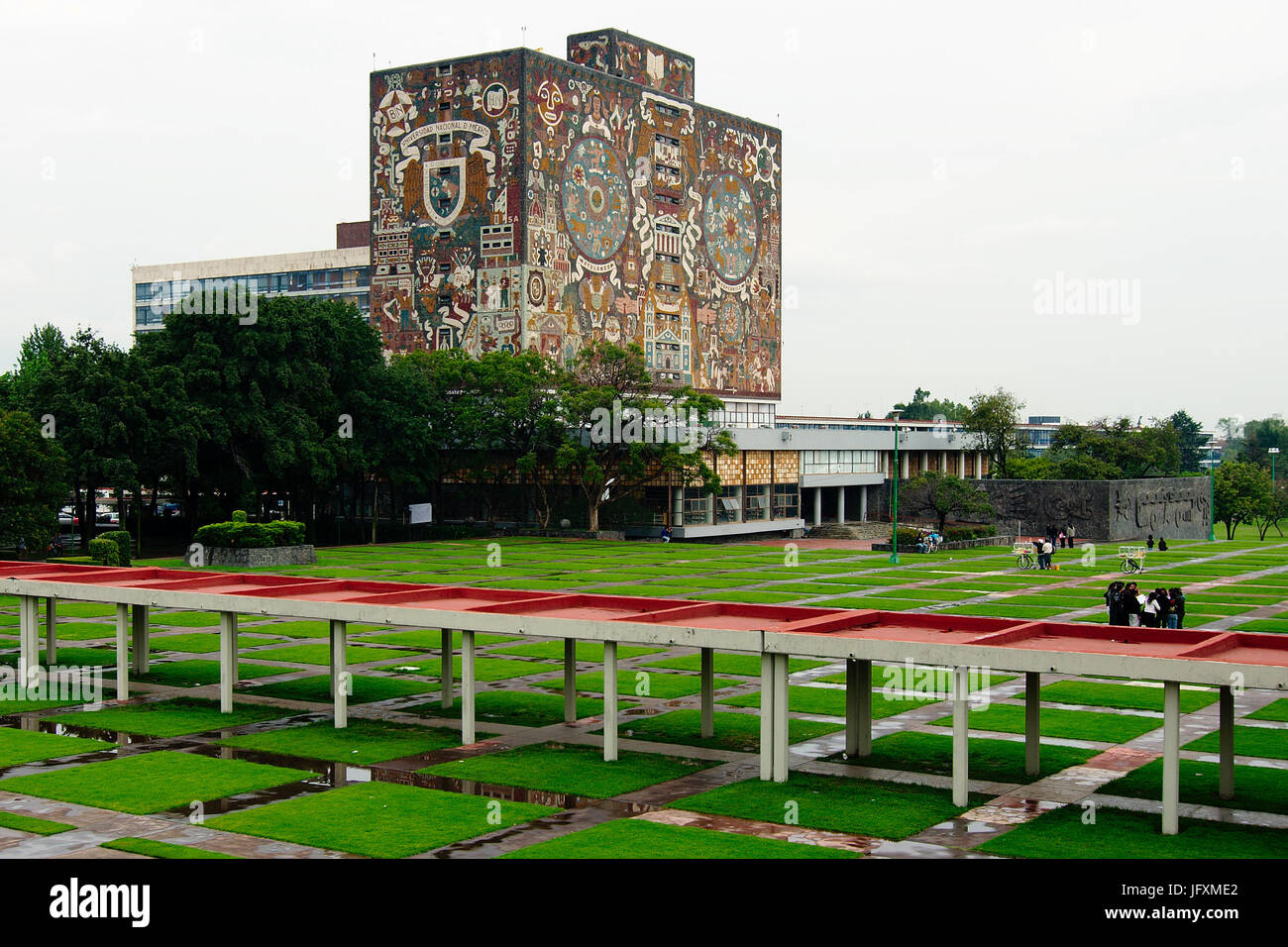MEXICO CITY, MEXICO - 2011: Central Library of Universidad Nacional Autonoma de Mexico (UNAM) campus, a UNESCO World Heritage site Stock Photo