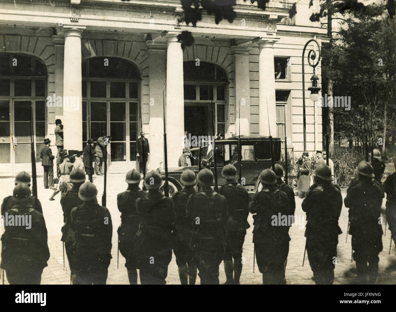 French PM Georges Clemenceau arrives at Versailles for the Peace Treaty after WW1, France Stock Photo