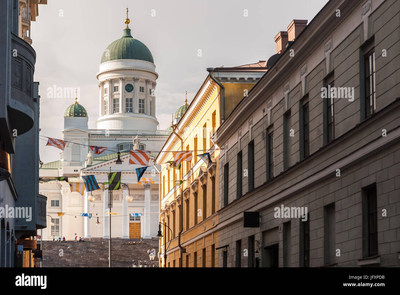 Glimpse of the lutheran cathedral of helsinki stock photo alamy