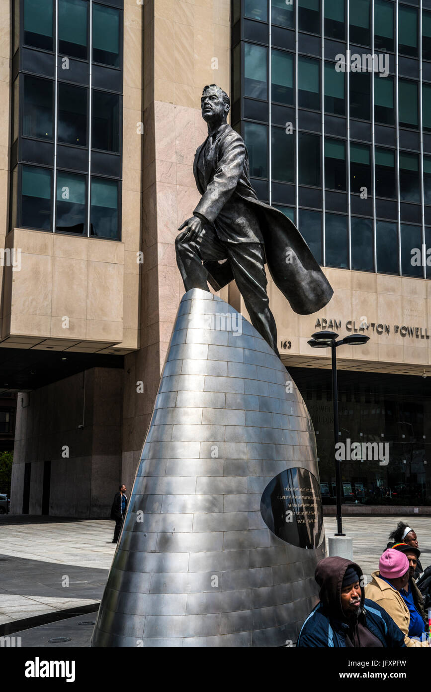 Statue of Adam Clayton Powell in Harlem, a Manhattan neighborhood in