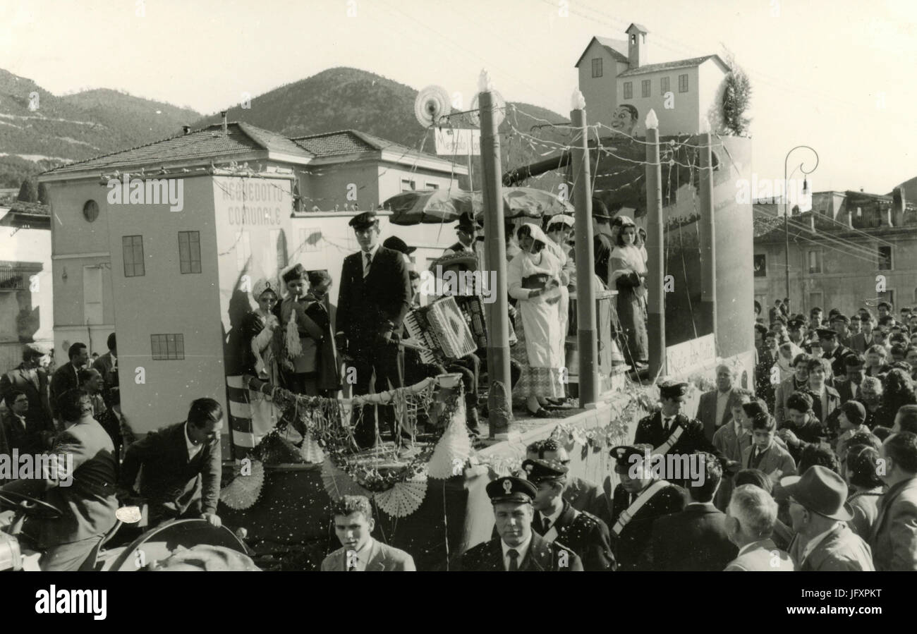 Parade of allegorical wagons, Rieti Carneval 1960, Italy Stock Photo