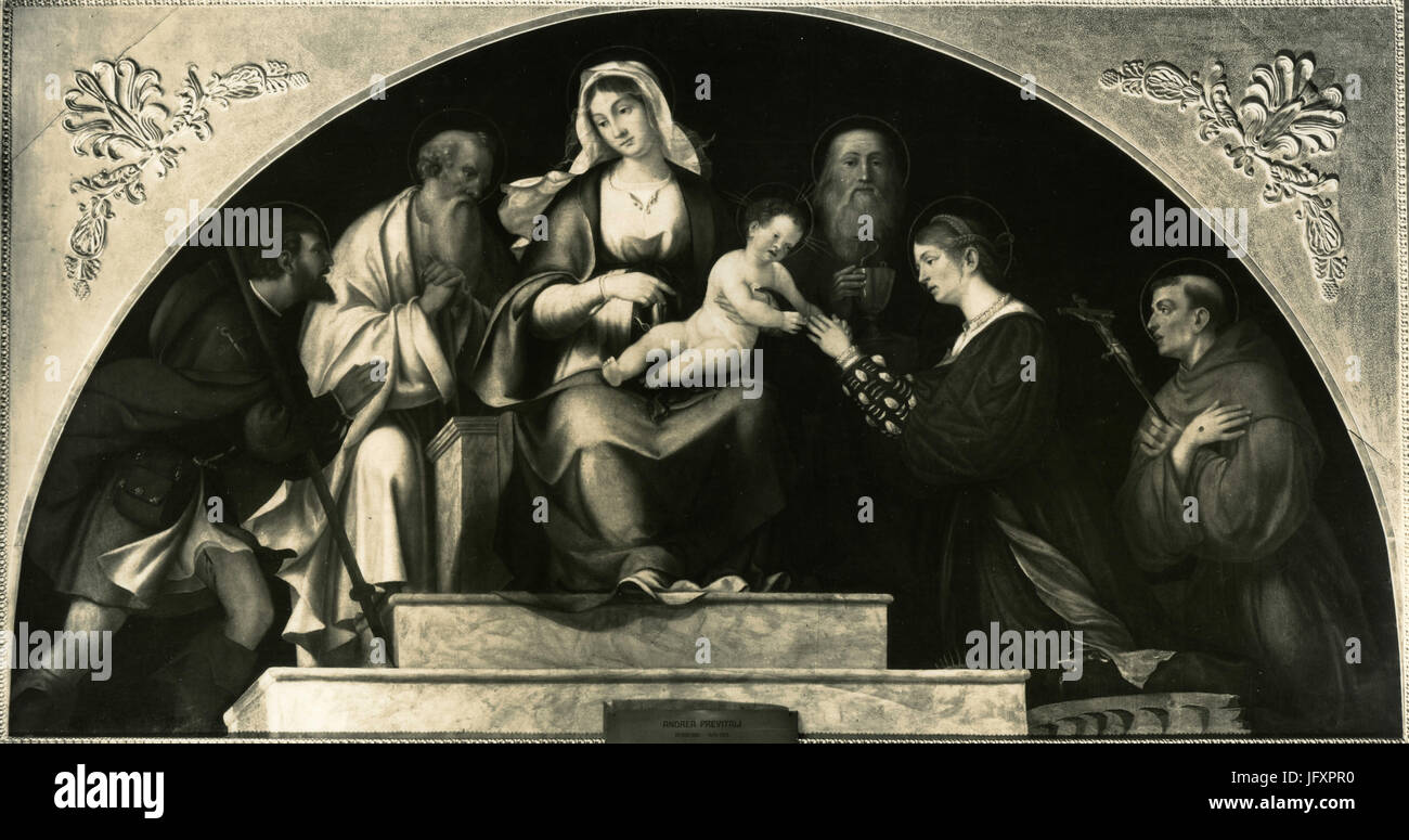 Madonna with baby Jesus, painting by Andrea Previtali, Bergamo, Italy Stock Photo