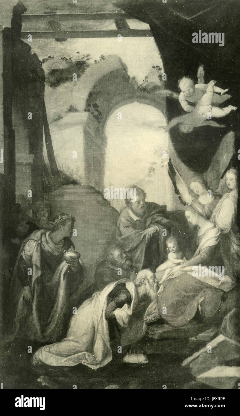 Adoration of the Magi, painting by Federico Zuccari, Neaples, Italy Stock Photo