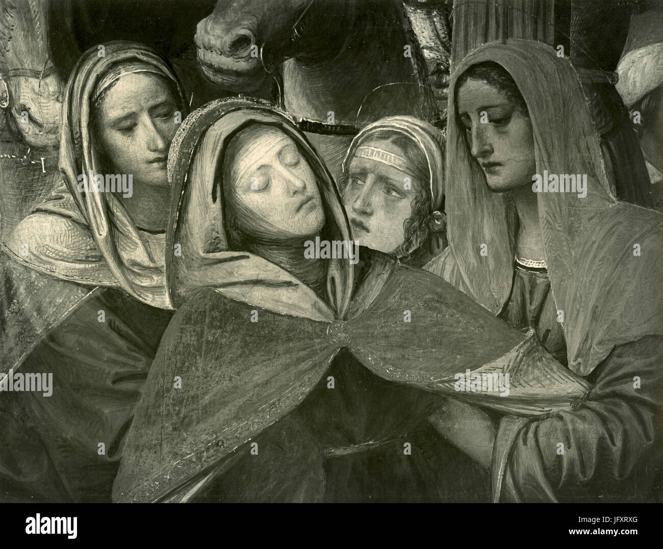Madonna distressed with other saints, painting of unidentified author Stock Photo