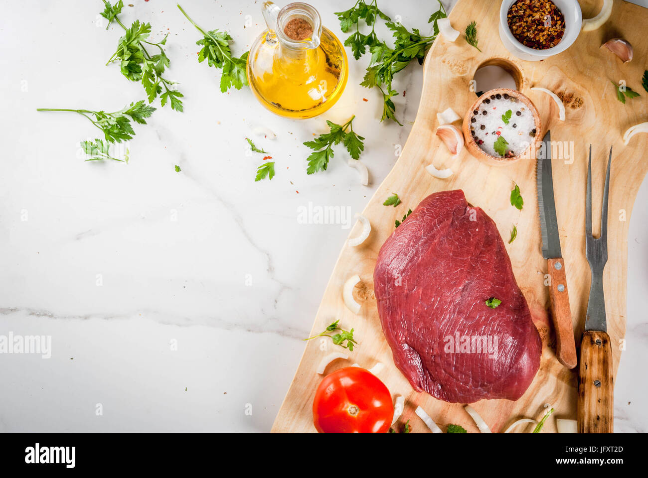 Cooking beef fillet tenderloin. Large whole piece of veal fillet on