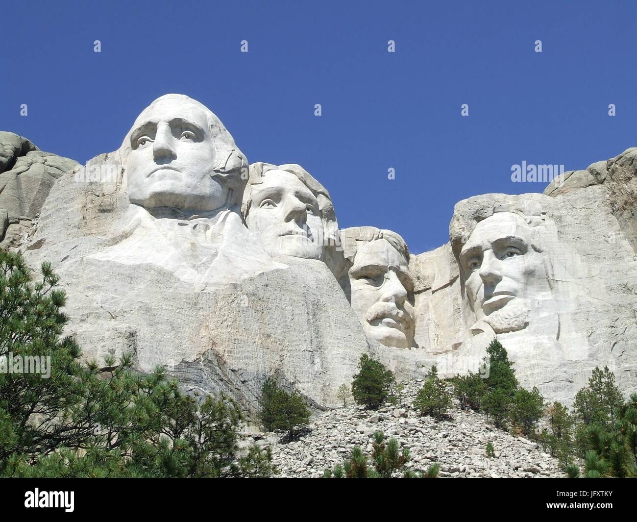Full front view of the four former U.S. Presidents carved into the granite face of Mount Rushmore National Monument September 3, 2006 in Keystone, South Dakota.    (photo by NPS Photo via Planetpix) Stock Photo