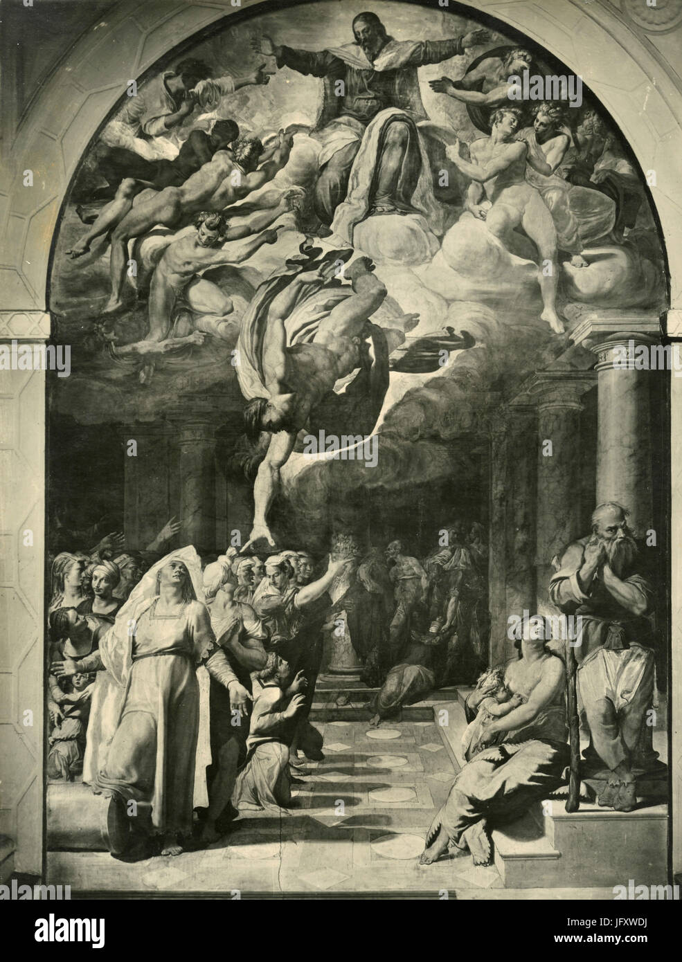 Annunciation of the Birth of John the Baptist, Frescoes by Pellegrino Tibaldi, Bologna, Italy Stock Photo