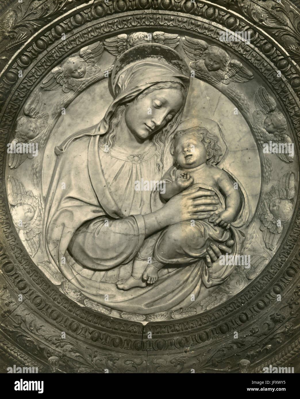 Virgin with child, marble basrelief by Benedetto da Maiano, Scarperia