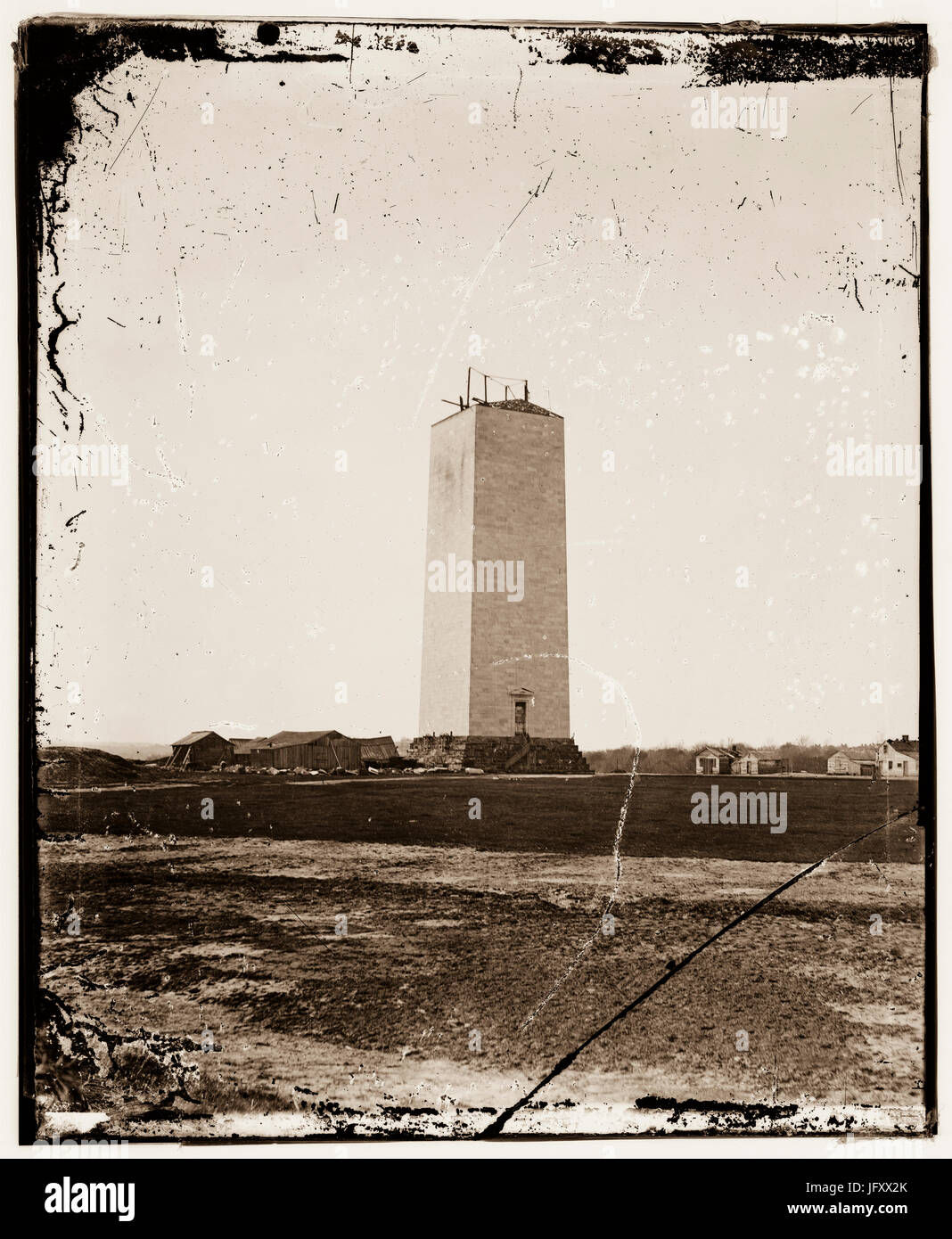 TITLE:  The Washington Monument under construction circa 1860 as it stood for 25 years.  Brady, Mathew B. 1823 (ca.)-1896, photographer. Stock Photo