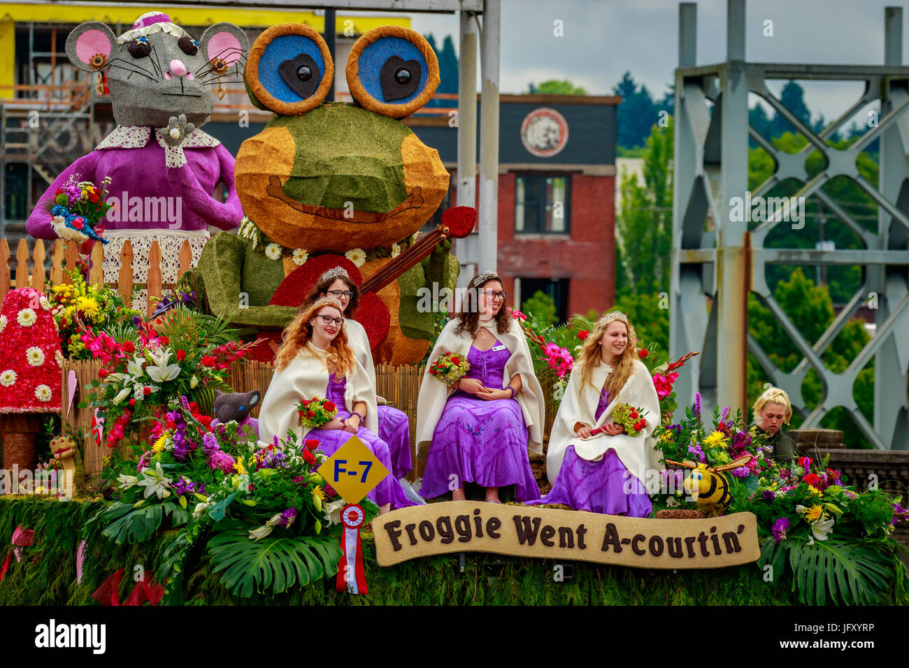 Oregon Rose Float Portland, Oregon, USA - June 10, 2017: Battle Ground Rose Float in the ...