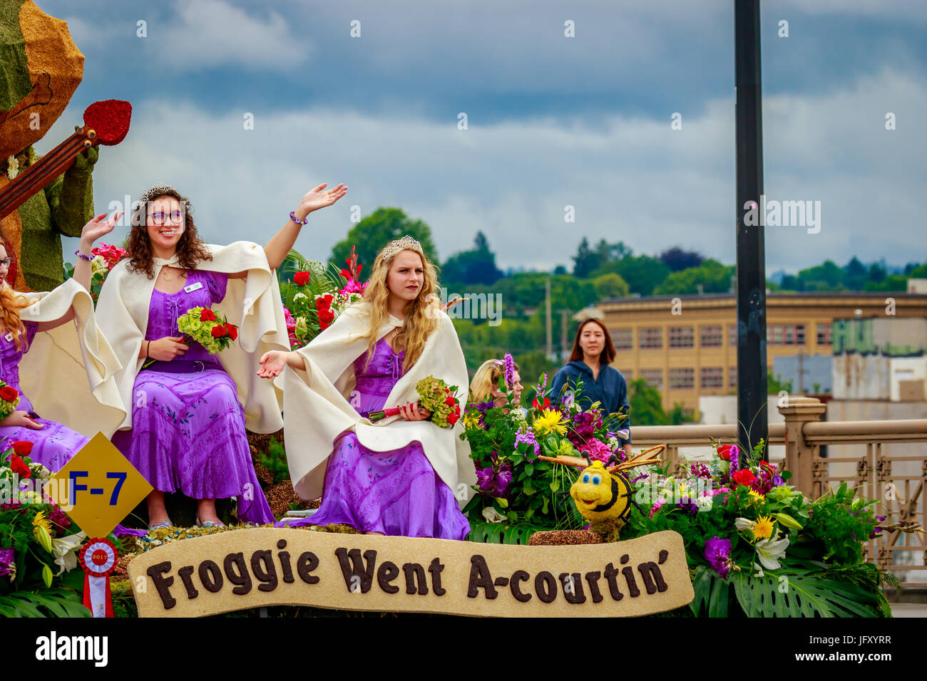 Oregon Rose Float Portland, Oregon, USA - June 10, 2017: Battle Ground Rose Float in the ...