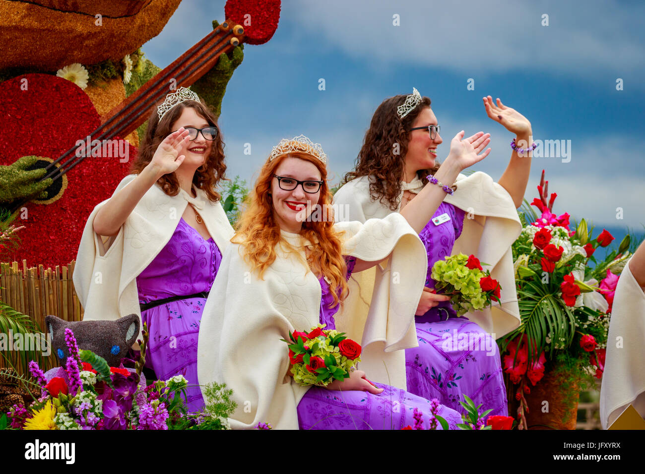 Oregon Rose Float Portland, Oregon, USA - June 10, 2017: Battle Ground Rose Float in the ...