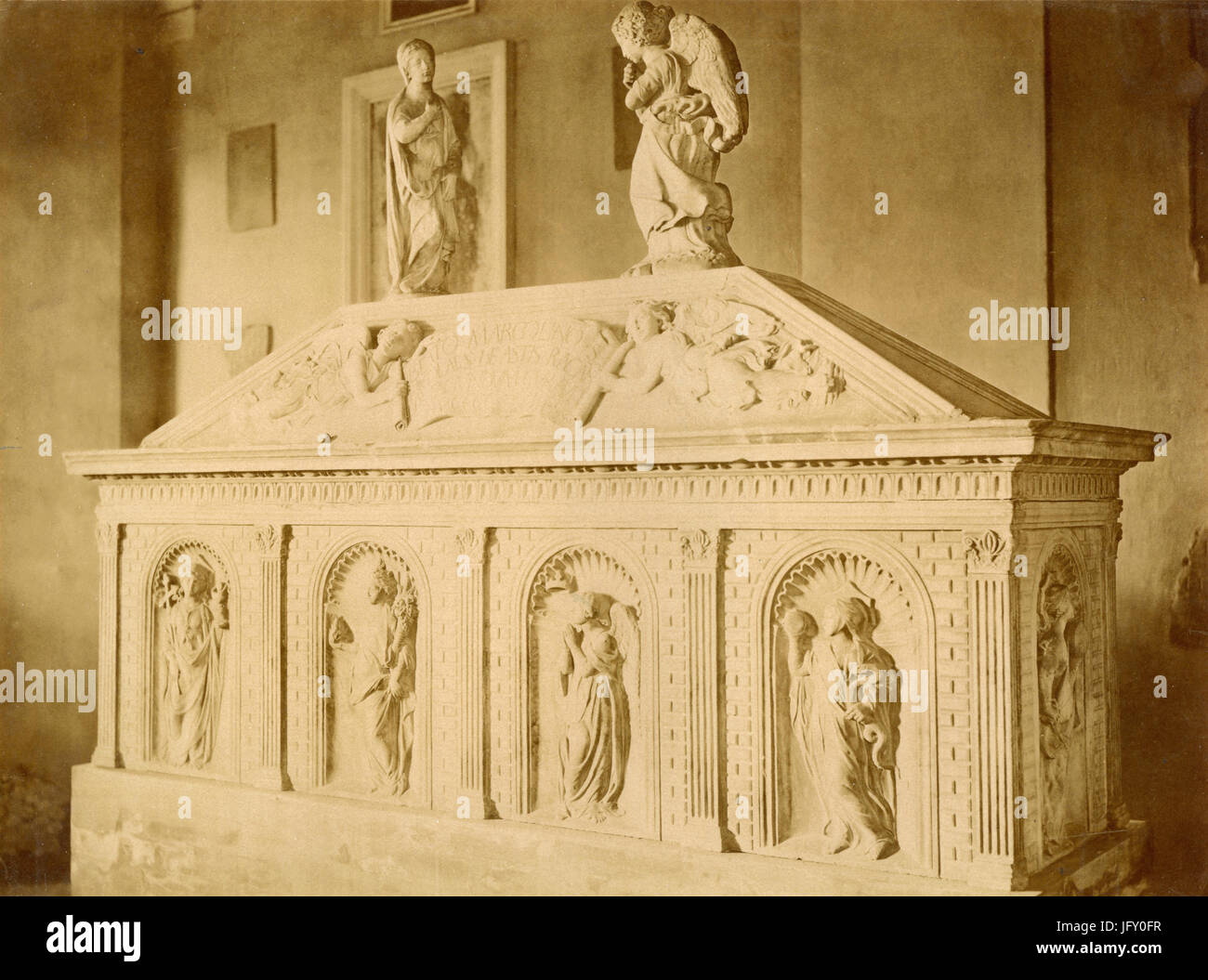 Memorial of Marcolino Amanni, marble by Bernardo Rossellini, Forlì, Italy Stock Photo