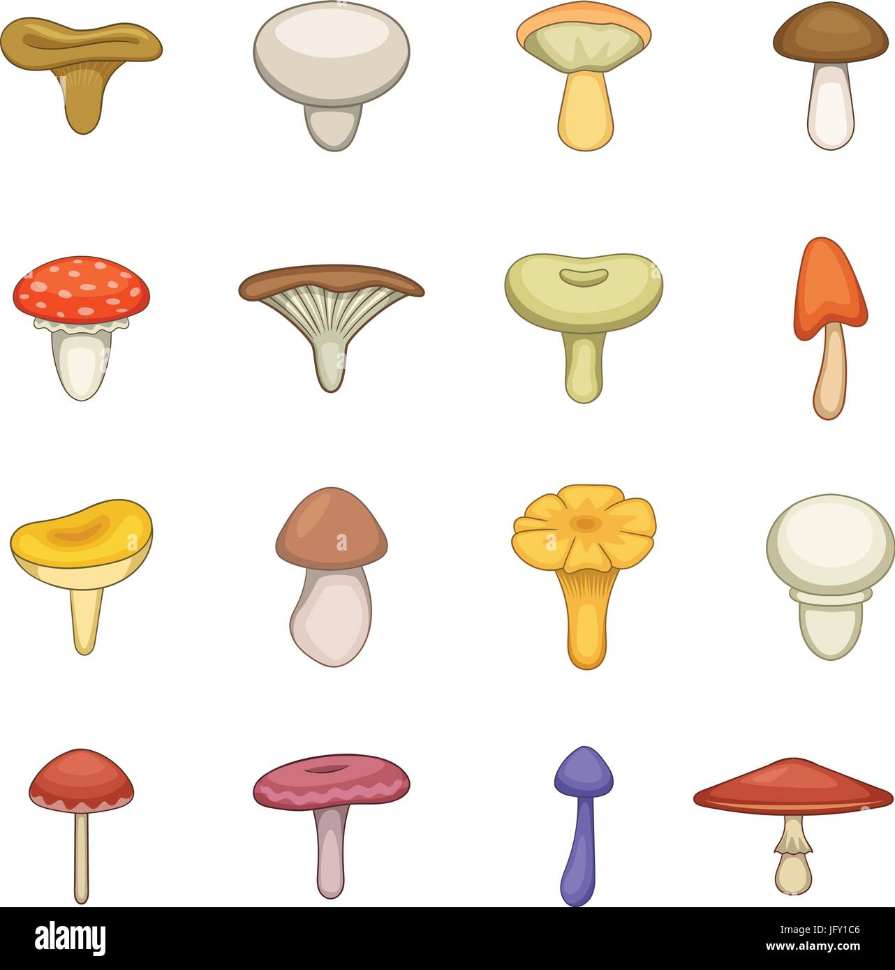 Mushroom icons set, cartoon style Stock Vector