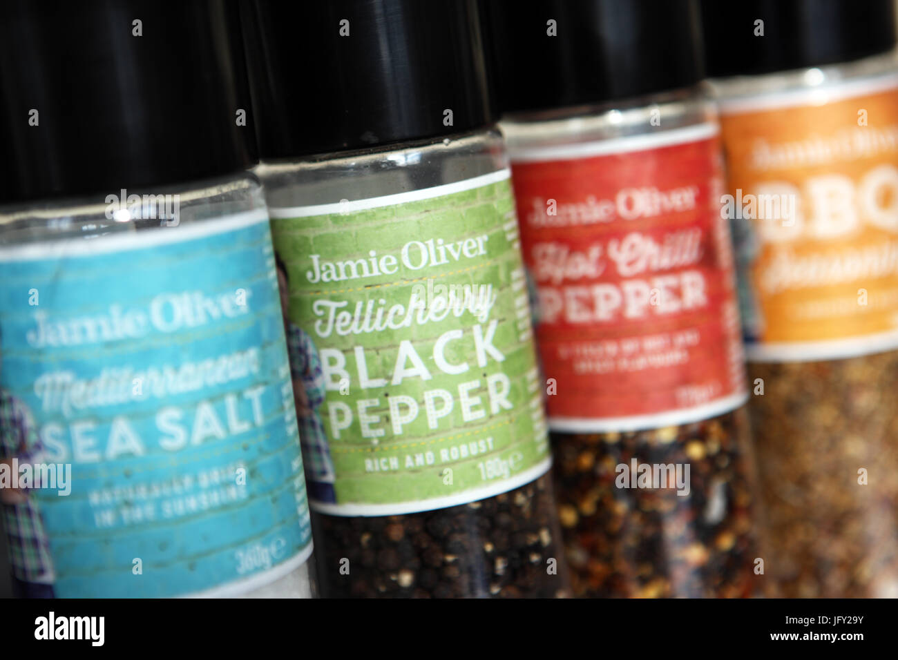 Jamie Oliver branded condiment products Stock Photo