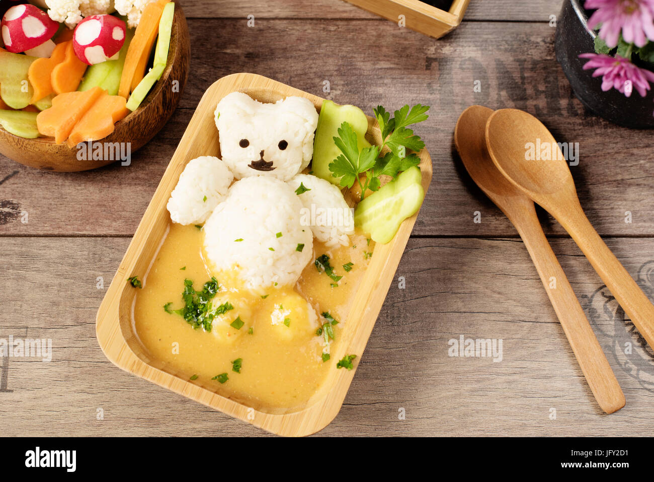 Creative idea for kids lunch or dinner. Children animal food. Bath with