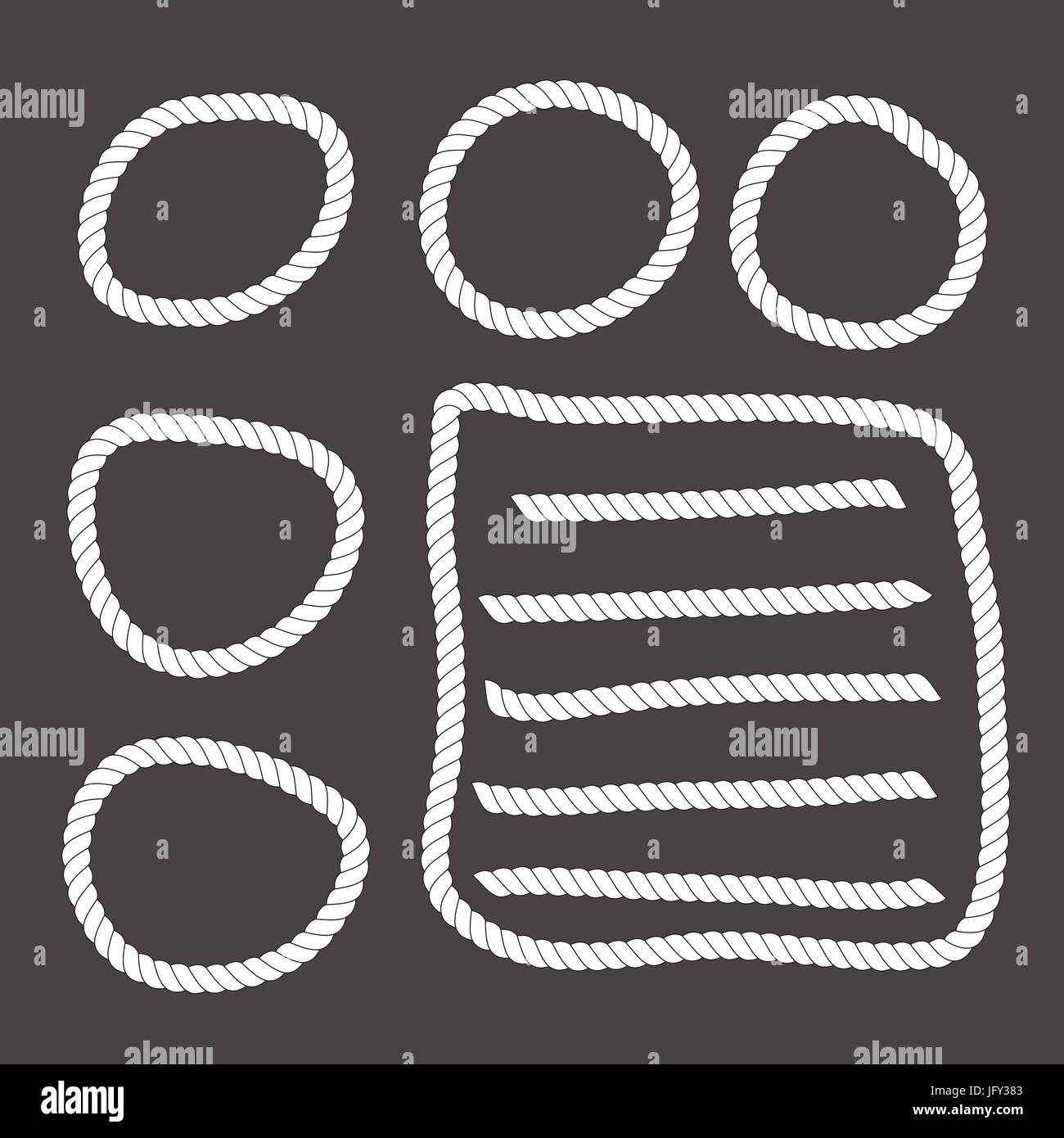 White ropes circles, lines and square shapes on black background Stock ...