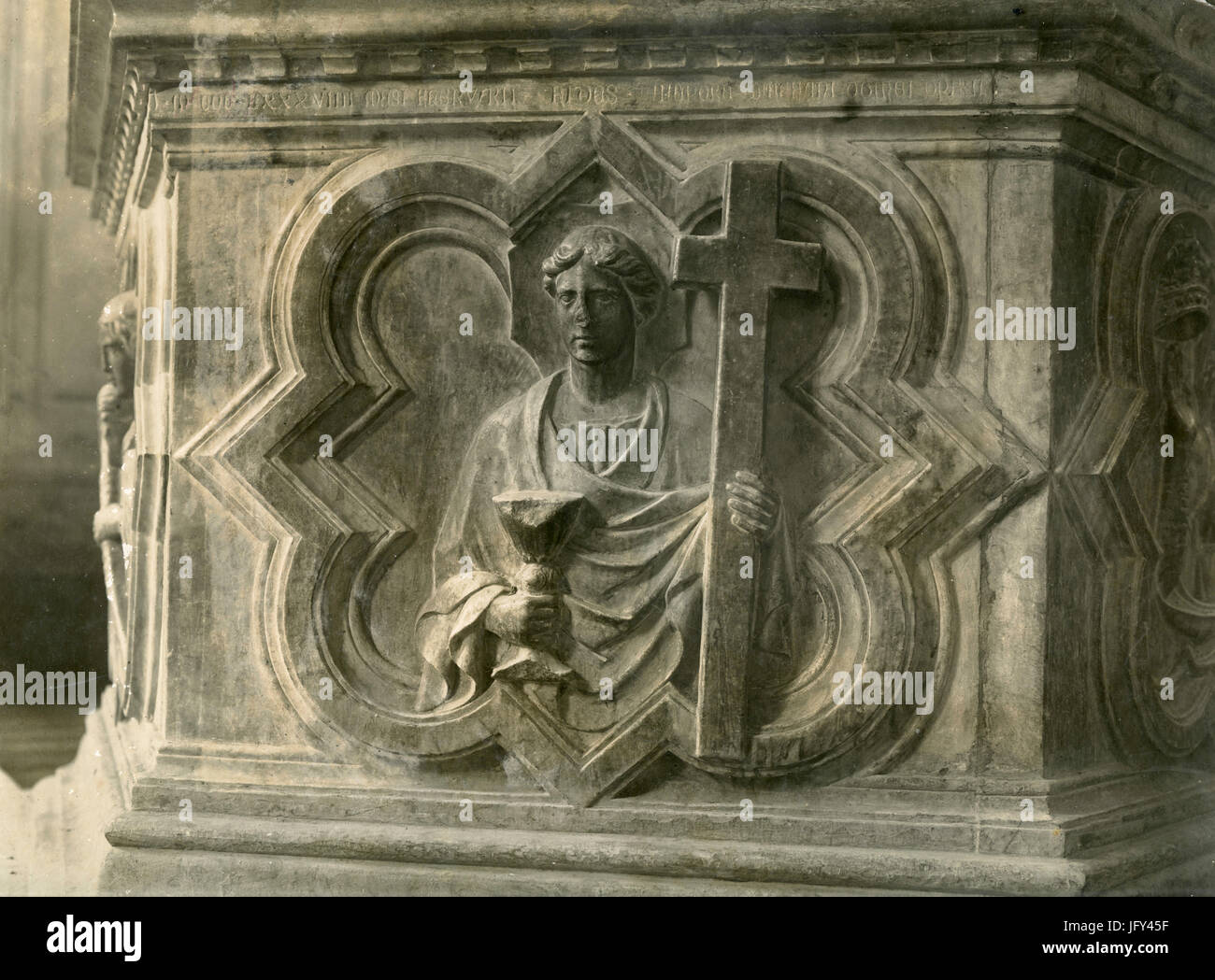 Baptismal Font, marble by Bonuccio Pardini, Pietrasanta, Italy Stock