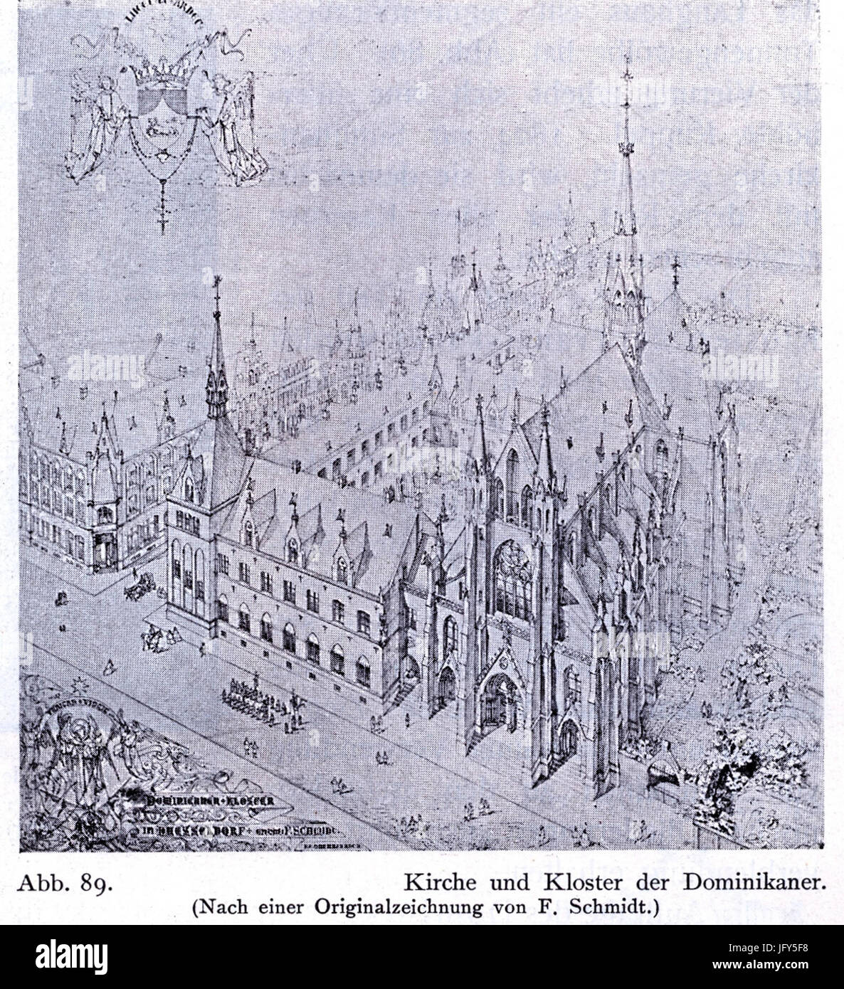 Dominikanerkloster an der Herzogstraße in Düsseldorf, 1867 bis 1887, Dombaumeister Friedrich von Schmidt aus Wien, Zeichnung Stock Photo