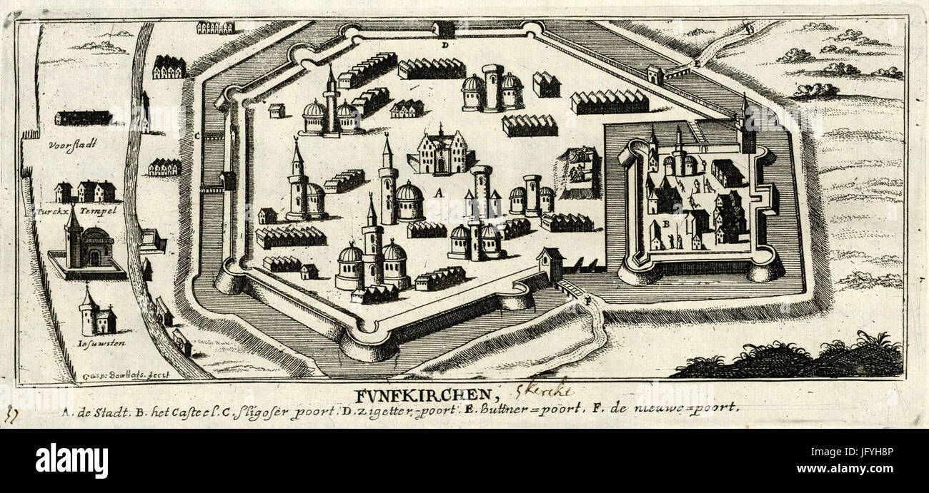 Fünfkirchen-Gaspar Bouttats-ca 1690 Stock Photo