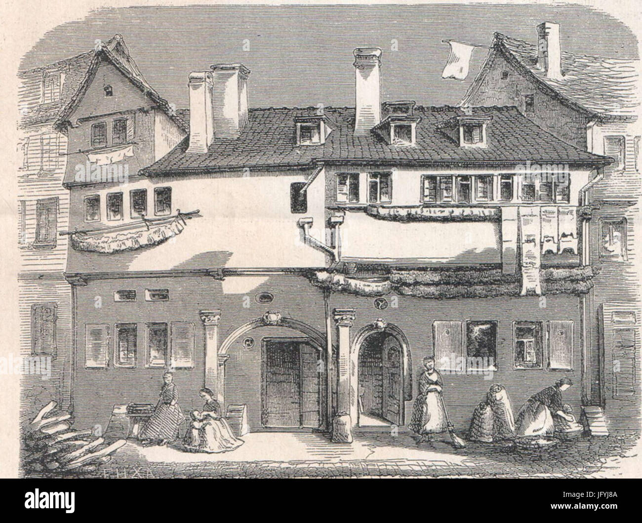 Fantasiezeichnung des Wohnhauses von Joseph Süß Oppenheimer, veröffentlicht 1868 Stock Photo