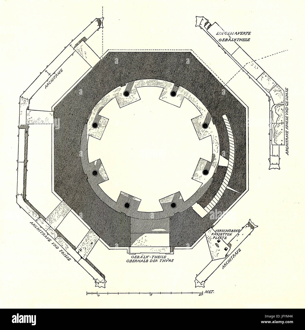 Fig 087 Horizontalschnitt durch das Mausoleum und Draufsicht auf das Gebälk des Umganges Stock Photo