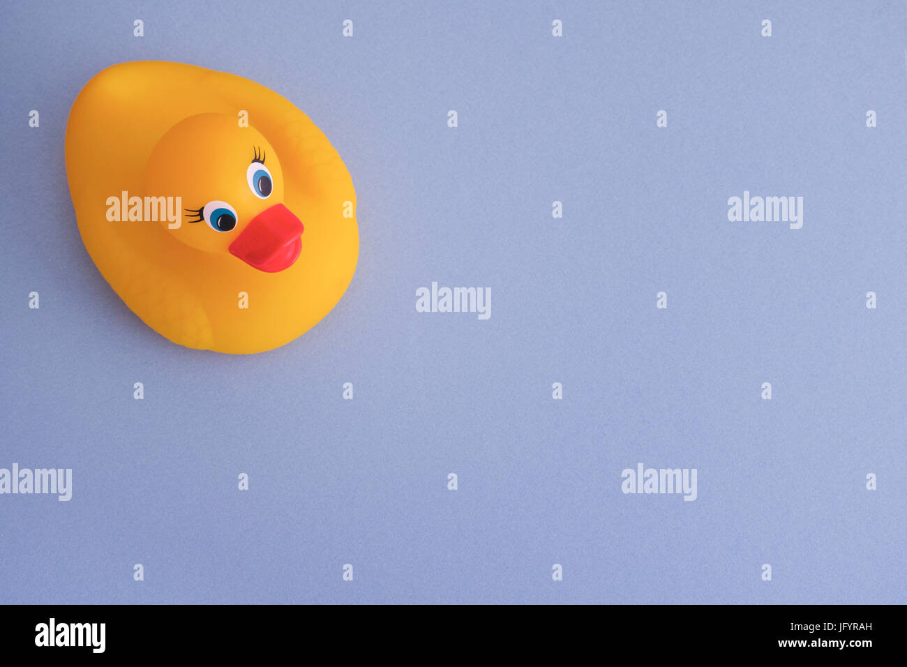 Yellow rubber duck on blue background. Close up Stock Photo - Alamy