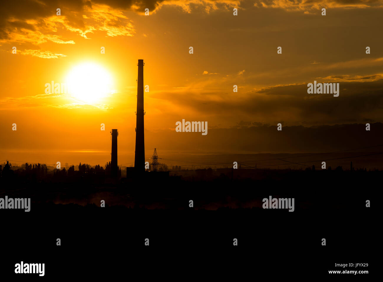 Sunset over an Industry Stock Photo