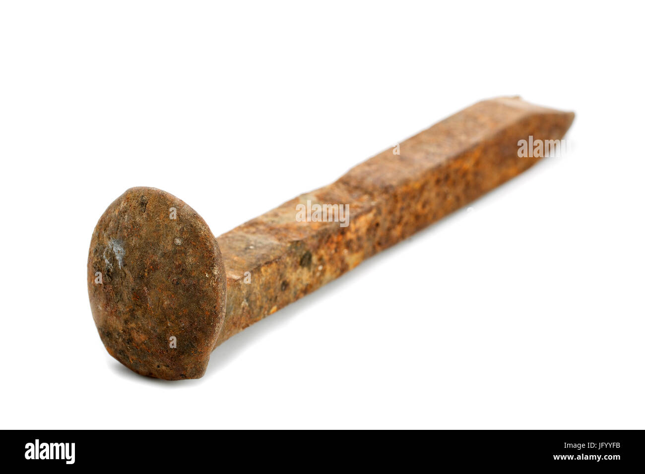 Rusty railway bolt isolated on white background Stock Photo