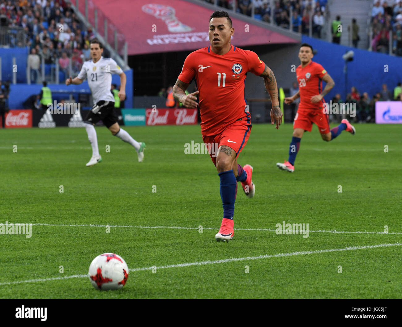 St. Petersburg, Russia. 2nd July, 2033. Russia. St. Petersburg. July 2, 2017. Players of the national team of Chile Eduardo Vargas in FIFA Confederations Cup final between the national teams of Chile and Germany. Credit: Andrey Pronin/ZUMA Wire/Alamy Live News Stock Photo
