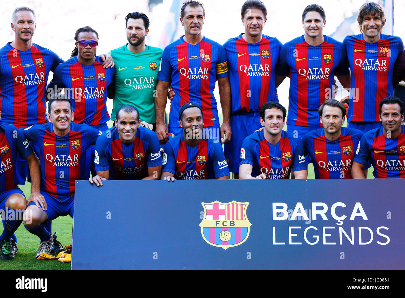 Barcelona Spain. Credit D. 24th June 2017. Barcelona legends team group Barcelona legends Football Soccer Friendly soccer match between FC Barcelona legends and Manchester United legends at the Camp N...
