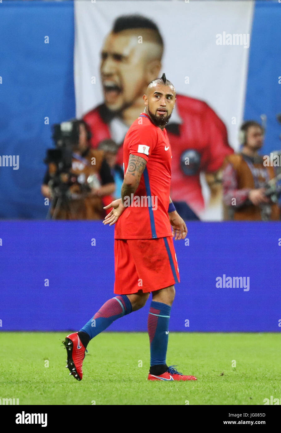 Saint Petersburg, Russia. 2nd July, 2017. Chile's Arturo Vidal after the Confederations Cup finale between Chile and Germany at the Saint Petersburg Stadium in Saint Petersburg, Russia, 2 July 2017. Photo: Christian Charisius/dpa/Alamy Live News Stock Photo
