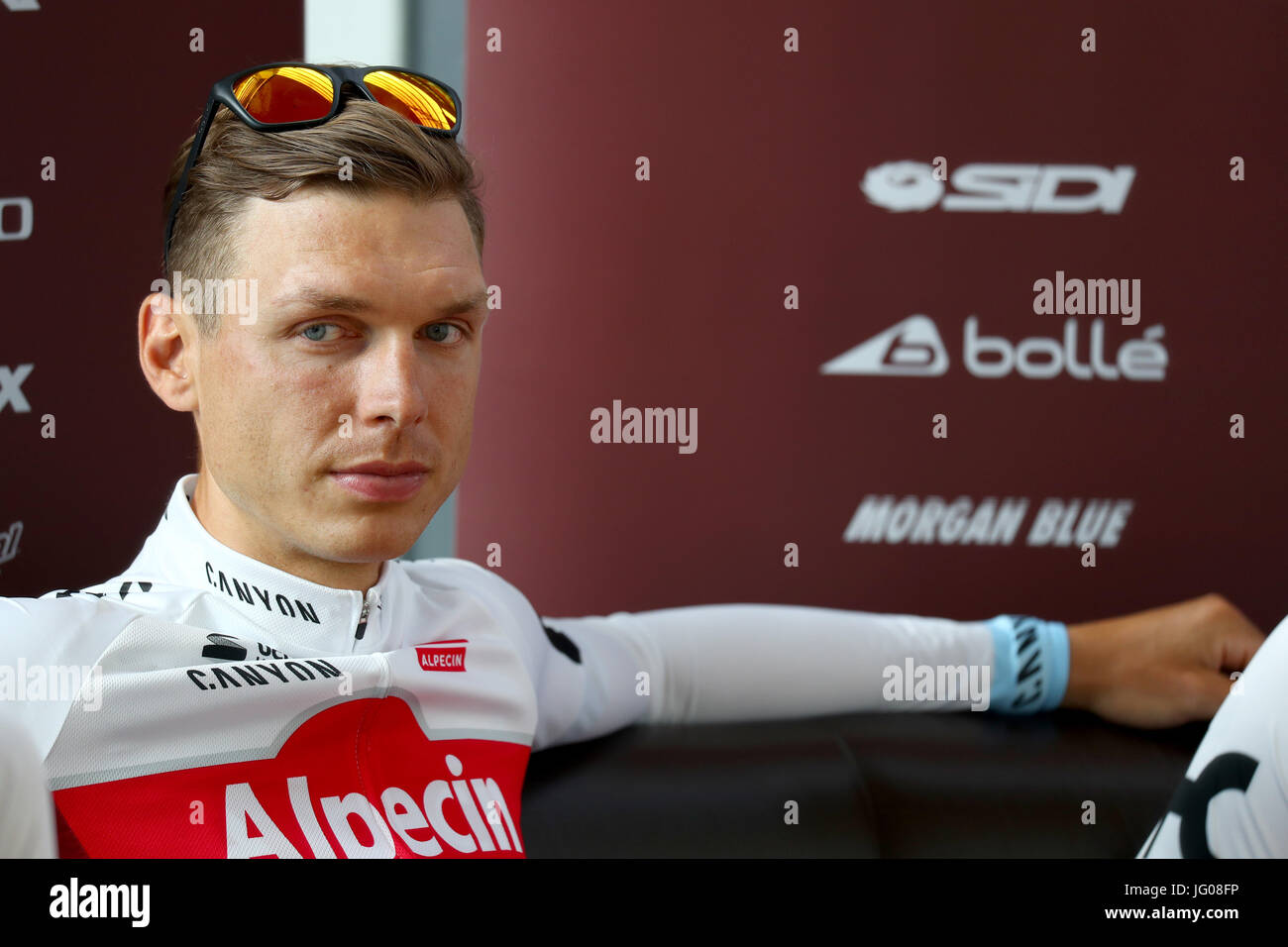 The German cyclist Tony Martin from the Team Katusha Alpecin during a press conference in Duesseldorf, Germany, 28 June 2017. The Tour de France will start of the 1 July in Duesseldorf. Photo: Daniel Karmann/dpa Stock Photo