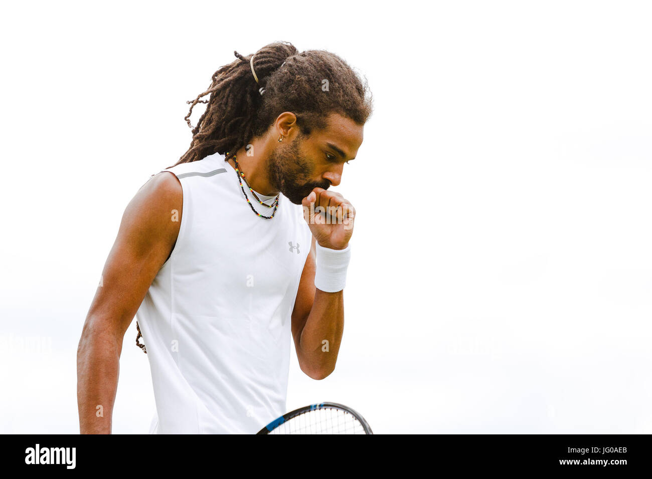 London, UK. 3rd July, 2017. German tennis player Dustin Brown in action during his 1st round match at the Wimbledon Tennis Championships 2017 at the All England Lawn Tennis and Croquet Club in London. Credit: Frank Molter/Alamy Live News Stock Photo