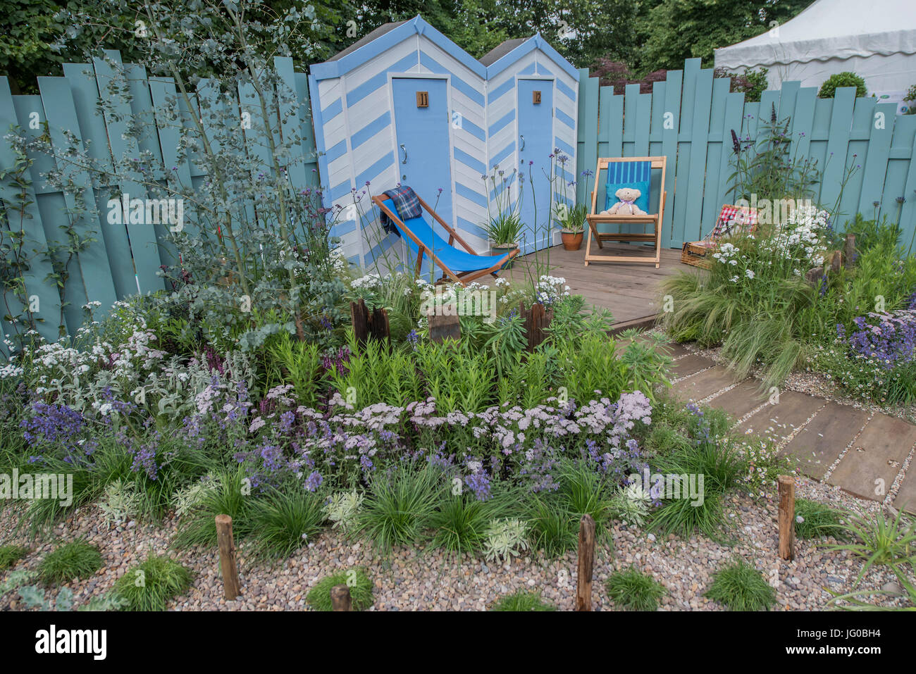 London, UK. 3rd July, 2017. By the sea Garden for Southend Council - The Hampton Court Flower Show, organised by the Royal Horticultural Society (RHS). In the grounds of the Hampton Court Palace, London. Credit: Guy Bell/Alamy Live News Stock Photo