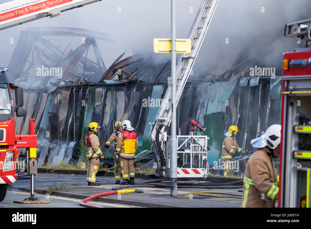 Merseyside, UK. 3rd July, 2017. A fire broke out at a paintball centre in St Helens on Merseyside on Monday, July 3, 2017 at around 5pm. All three emergency services attended the scene of the fire. © Christopher Middleton/Alamy Live News Stock Photo