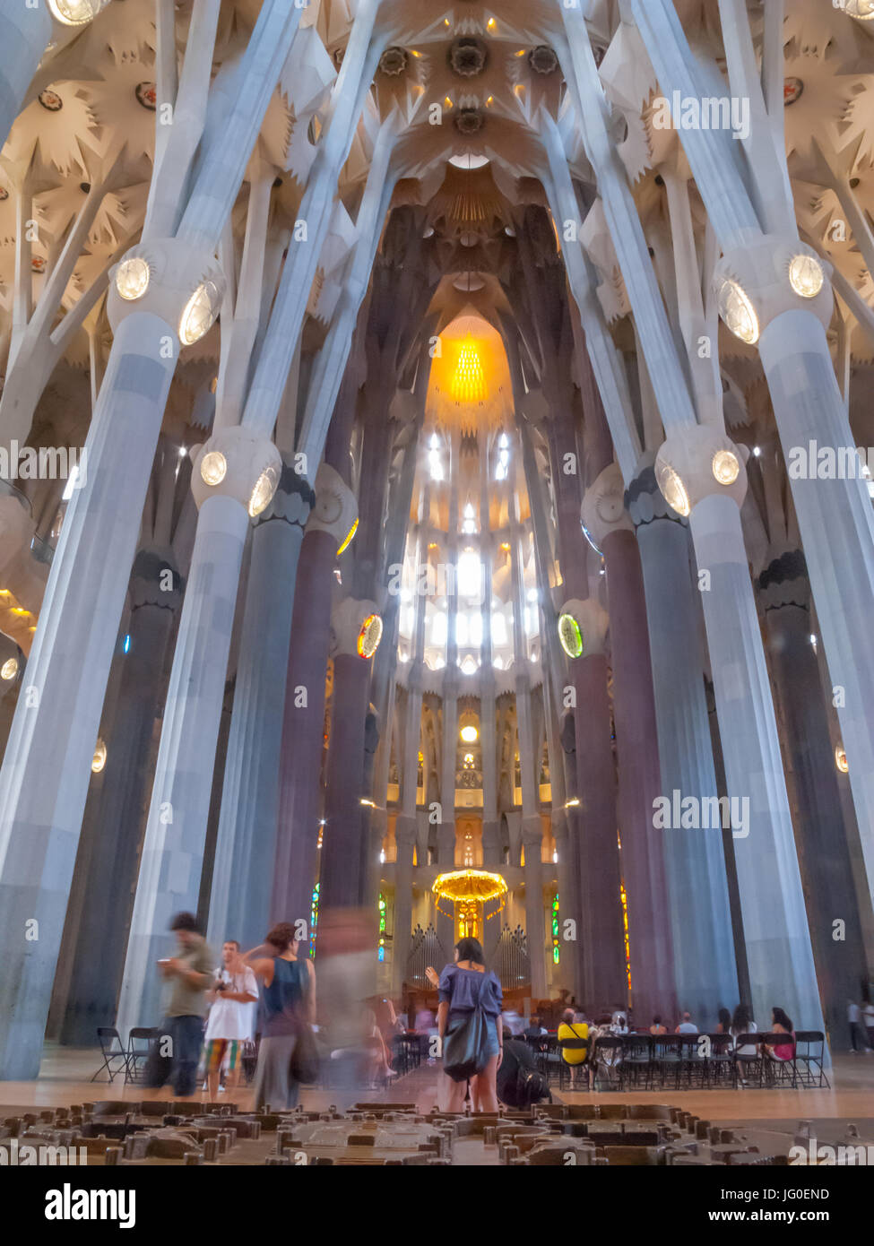 Colourful lighting in La Sagrada Familia - Interiors, Barcelona, Spain ...