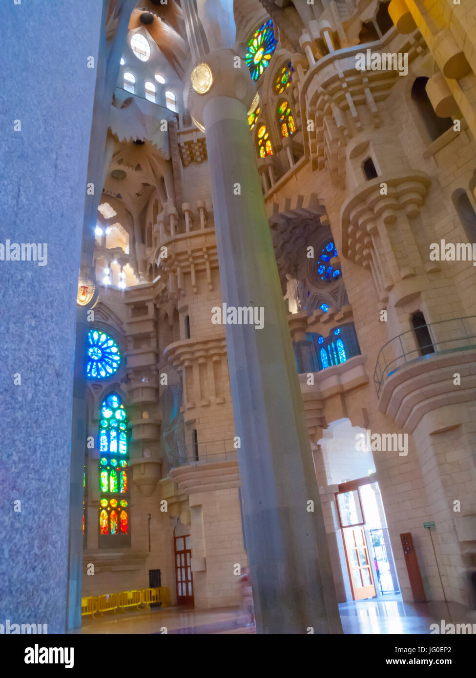 Colourful lighting in La Sagrada Familia - Interiors, Barcelona, Spain ...