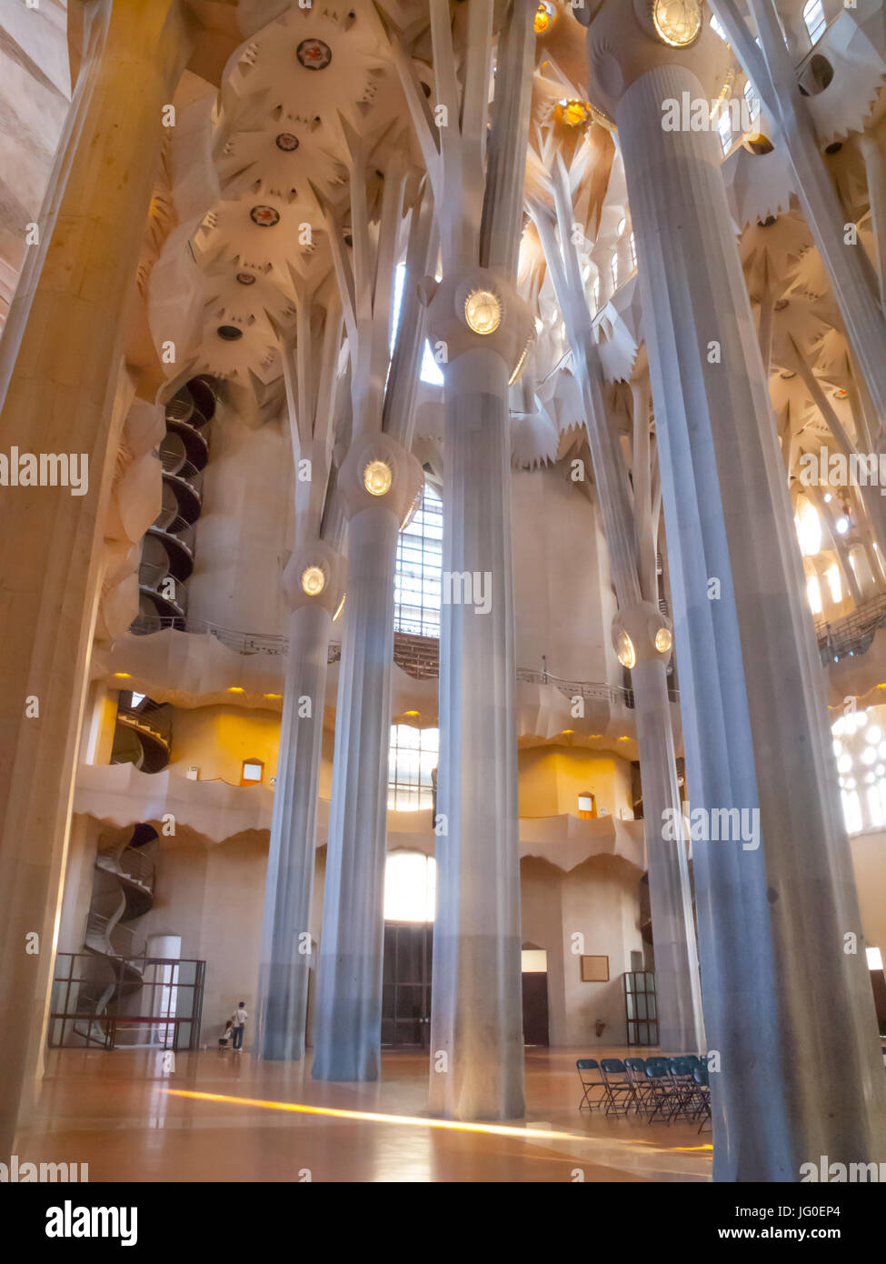 Colourful lighting in La Sagrada Familia - Interiors, Barcelona, Spain ...