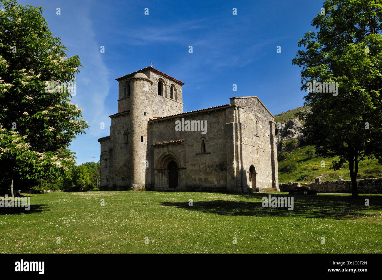 Chapel of Our Lady of the Valley, Monasterio de Rodilla, La Bureba, Burgos province, Castile-Leon Spain Stock Photo